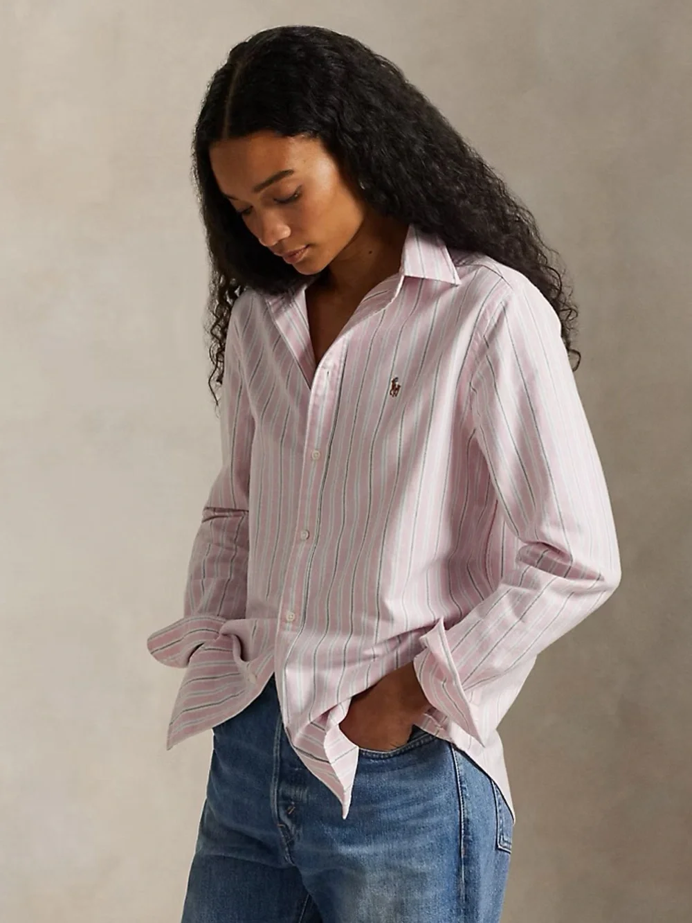 Ralph Lauren Pink Classic Fit Striped Cotton Oxford Shirt - Picture 1 of 3